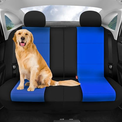 FH Group Waterproof Neoprene Car Seat Covers Rear Set– Universal Fit Split Bench Back Seat Cover, Durable Automotive Seat Protector for Cars, SUVs & Vans, Blue/Black - color: Blue, style: Rear Set
