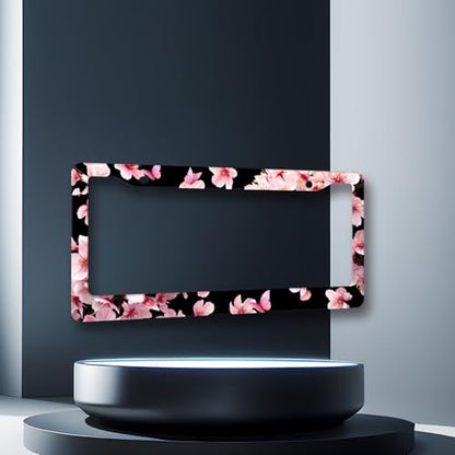Cherry Blossoms License Plate Frame Beautiful Pink Flowers License Plate Holders Floral Stainless Steel Car Bracket 2 Holes with Screws Universal Auto Accessory License Plate Frames 6.2x12.2 Inch - color: Pink Cherry blossom Flowers Floral