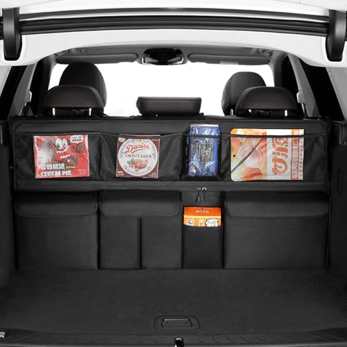 Viaviat Hanging Car Trunk Organizer, Collapsible Backseat Storage Bag with 9 Large Pockets for Medium or Large Size SUV, Truck, MPV, Car Interior Accessories (Black) - color: Black
