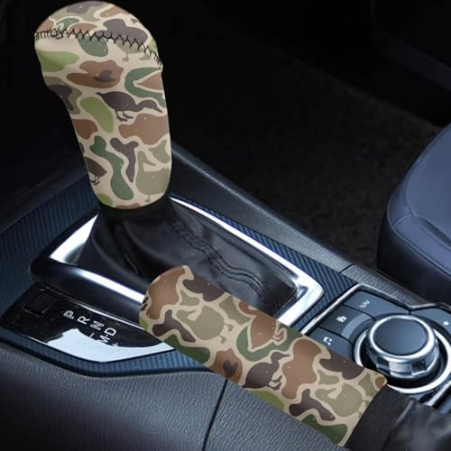 Handbrake and Gear Shift Knob Cover 2 Piece Automobile Hand Brake Cover Car Interior Accessories - color: Duck Camo Pattern