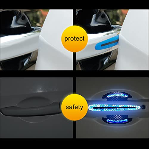 Car Door Handle Protector Reflective Sticker Universal Auto Carbon Fiber Door Handle Anti Scratch Cover Guard 8PCS Blue - color: Blue