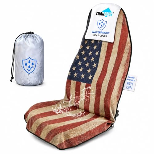 ZIMABLUE 1-Pack American Flag Car Seat Towel Protector - Waterproof & Sweatproof Seat Cover for Post-Gym, Beach, Yoga & Sports - Non-Slip Universal Fit for SUV, Truck, Sedan - Machine Washable - color: American Flag, size: 1 Pack Front Seat