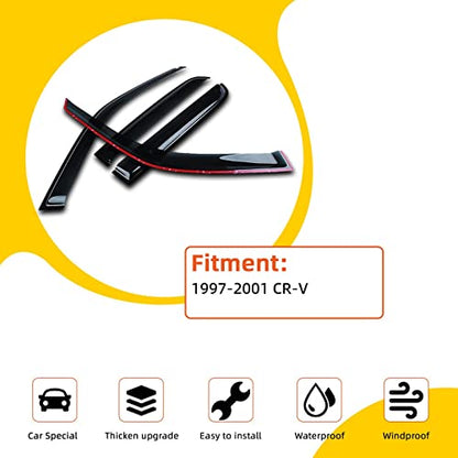Window Visors Compatible with 1997-2001 Honda CR-V CRV Front+Rear JDM Smoke Sun/Rain Guard Outside Mount Tape-On 4pcs - size: 97-01 CRV