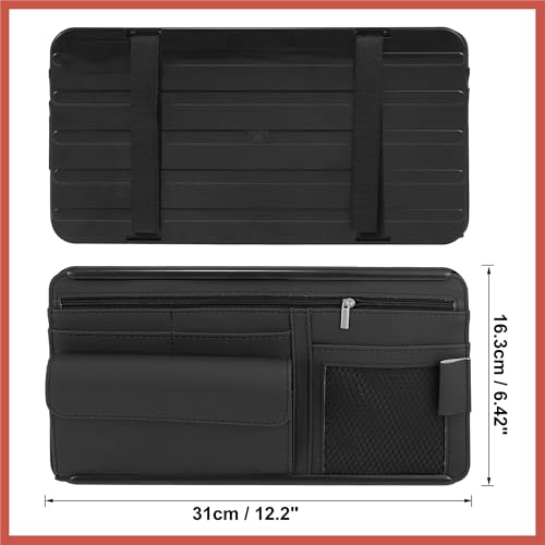 ACROPIX Black Universal Car Sun Visor Organizer Sunglasses Case Storage Pocket Hook and Loop Tape ABS PU Leather for SUV RV Truck Car Parts