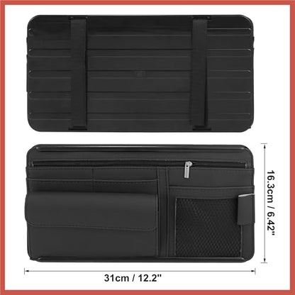 ACROPIX Black Universal Car Sun Visor Organizer Sunglasses Case Storage Pocket Hook and Loop Tape ABS PU Leather for SUV RV Truck Car Parts