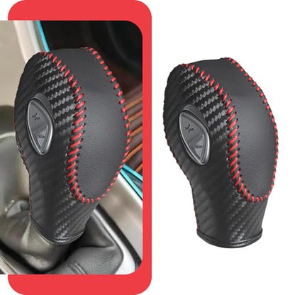 Car Gear Shift Knob Cover, Anti-slip Scratch Resistant Automatic Shifter Cover, Leather Hand-stitched Shift Boot Head Protector, Compatible with Ford Focus Fiesta Fusion Escape (Red) - color: Red