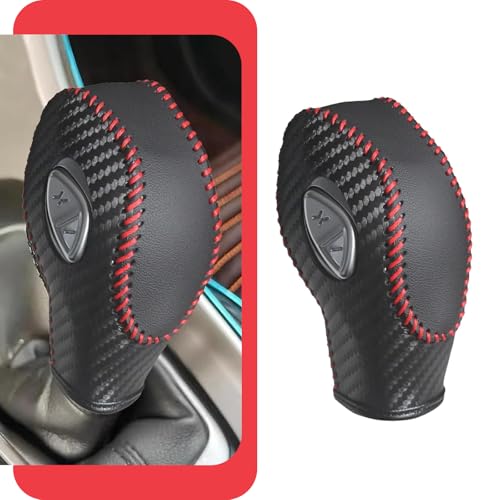 Car Gear Shift Knob Cover, Anti-slip Scratch Resistant Automatic Shifter Cover, Leather Hand-stitched Shift Boot Head Protector, Compatible with Ford Focus Fiesta Fusion Escape (Red) - color: Red