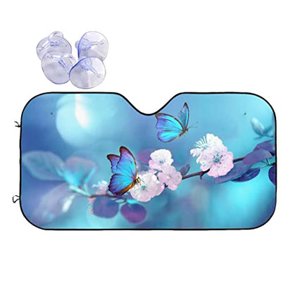 Blue Butterfly Flower Car Windshield Sunshade Front Window Sun Visor Protector Foldable Shield Cover for Truck SUV - color: Black8