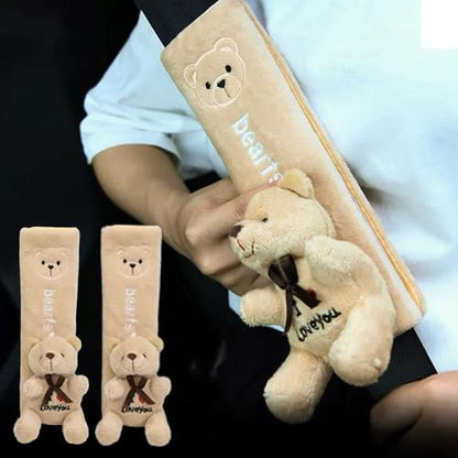 ZOSTLAND 2Pcs Car Seat Belt Pad Cover,Soft Auto Safety Strap Shoulder Pads,Plush Yellowish-Brown Cartoon Bear Doll Seatbelt Cover,Cute Harness Pad,Compatible with All Cars and Backpack(2Pcs Bear) - color: 2Pcs Bear