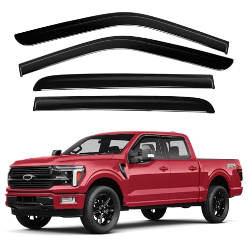 Canvcle Window Visors Rain Guards for 2015-2025 2026 Ford F150 SuperCrew/2017-2026 F250/F350/F450/F550/Super Duty Crew Cab, Tape-On Side Window Wind Deflectors Vent Visors Rainproof Accessories - size: Ford F150/F250/F350/F450/F550 2015-Present