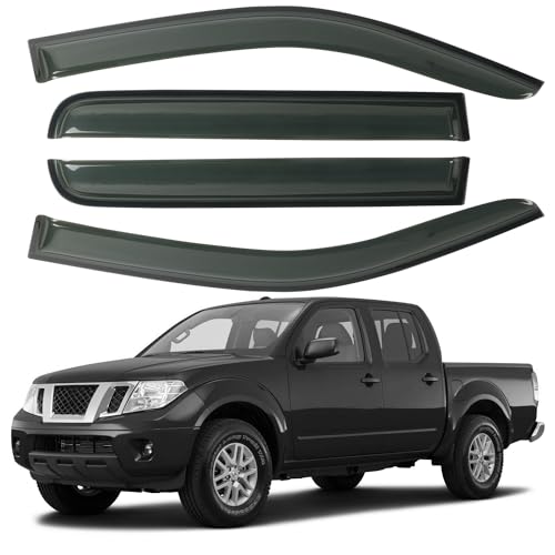 Window Visor Rain Guards Fit for Nissan Frontier Crew Cab 2005-2021 Trucks, Outside Mount Vent Deflector, Smoke Tinted Side Wind Window Deflectors for Nissan Frontier Accessories 94407 - size: For 2005-2021 Frontier Crew Cab