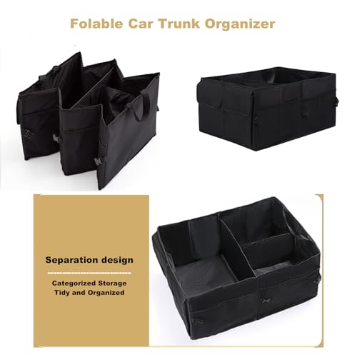Trunk Organizer, Storage Box - 52L Large Capacity Collapsible Multi Compartments Organizer, Portable Storage Box for Most Cars/SUV, Waterproof Oxford Fabric, Black