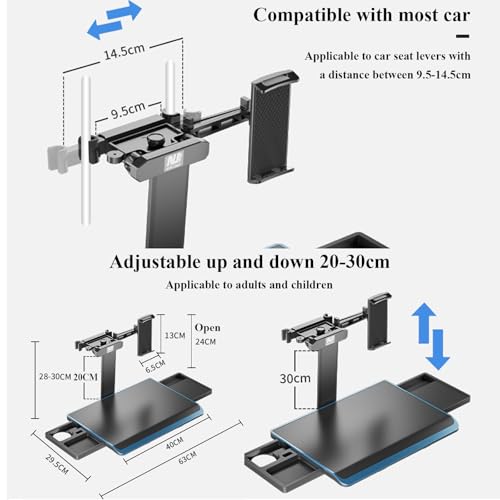 Aluminum Alloy Car Tray Table Adjustable Seat Back Laptop Desk Portable Foldable Car Seat Table Travel Tray with Mobile Phone and Tablet Holder for Car Travel,Working, Writing, Eating