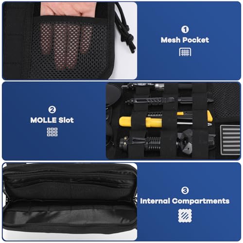 Denchy Molle Car Sun Visor Organizer with Zipper Storage Pouch and Sunglasses Holder Clip, Tactical Sunvisor Organizers for Trucks, Universal Molle Panel Accessories for Truck SUV Police Car Gear