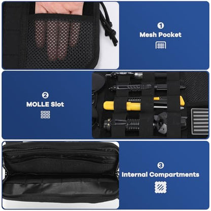 Denchy Molle Car Sun Visor Organizer with Zipper Storage Pouch and Sunglasses Holder Clip, Tactical Sunvisor Organizers for Trucks, Universal Molle Panel Accessories for Truck SUV Police Car Gear