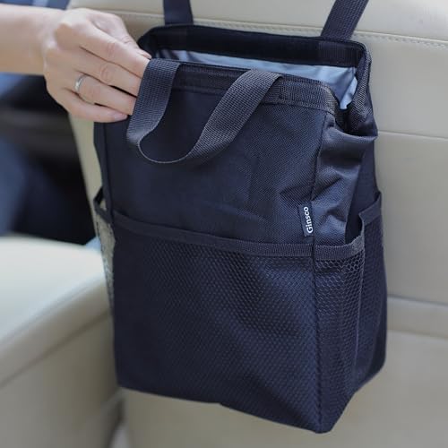Ginsco New Leak-Proof Travel Trash Bag, Hanging Car Trash Can with Hook and Loop Lid and Handle, Multipurpose Trash Bin with Storage Pockets for Car SUV Truck RV Camping 2 Gallons, Black - color: Black, size: 2 Gallons