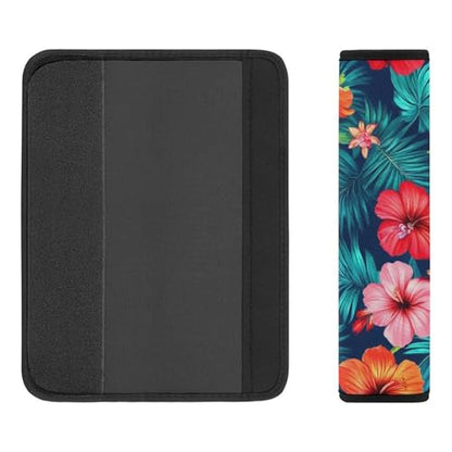 Men's Comfortable Cushion Pad Car Shoulder Strap, Hawaiian Colorful Hibiscus Flowers Tropical Palm Tree Leaves Harness Pad Car Belt Covers - color: Color848