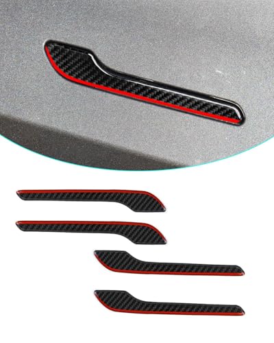 Carbon Fiber Door Handle Cover, Door Handle Protective Cover Decoration Compatible with Tesla Model Y/3 accessories (2017-2025) Highland & Juniper Compatible (4 Pieces) (Red rim with drip) - style: Red rim with drip