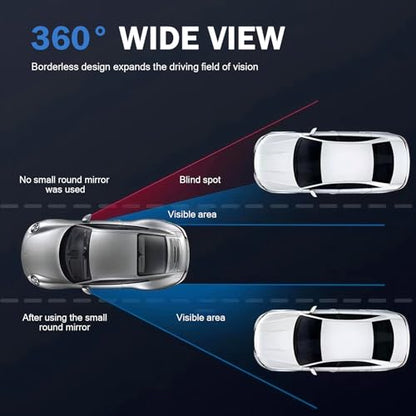Blind Spot Mirror, 2PCS Vehicle Reversing Rear View Mirror, 360 Degree Adjustable Frameless Design, Universal for Most Cars (White)