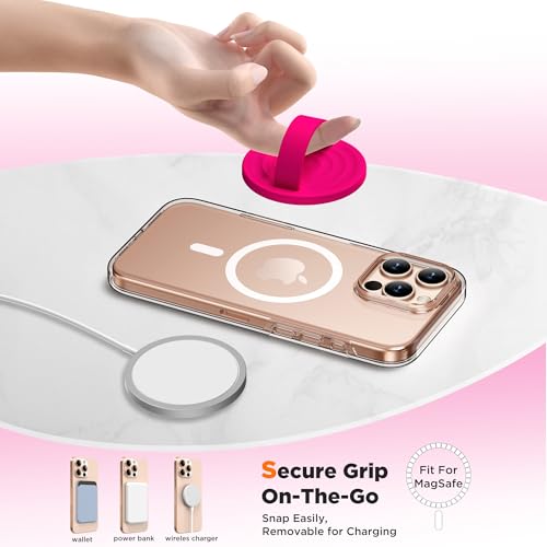 Magnetic Phone Grip Ring Holder, Liquid Silicone Magnet Cell Phone Grip Finger Loop, Compatible with Magsafe, Back of Phone for iPhone 17/16/15/14/13/12 Series, Neon Pink - color: Neon Pink