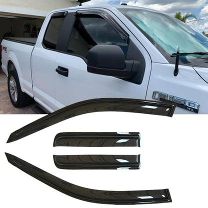 Original 4pcs Window Shade, Outside Mount Tape-On Rain Guards Set, Nice Side Window Visors Compatible with Ford F-150 2015-2024 Extended cab (SuperCab) 94974 - size: For F-150 Extended cab
