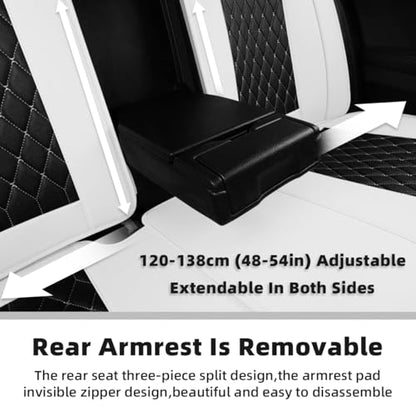 Car Seat Covers Full Set, Super Luxurious Heavy Duty Waterproof Leather Automotive Vehicle Cover for Cars SUV Pick-up Truck, Universal Non-Slip black white Seat Car Accessories (Full Set/White) - color: Full Set/white
