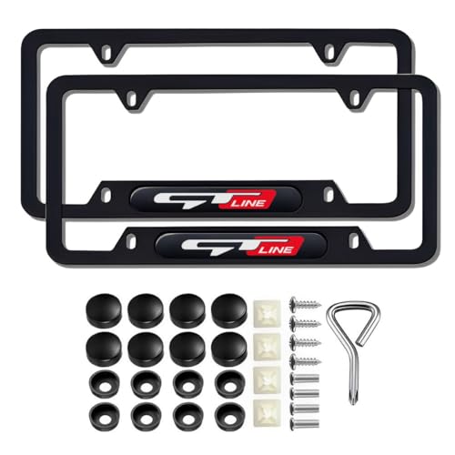 2 Pcs Black License Plate Frames License Plate Covers Compatible Picanto Proceed Rio K5 Sportage Stinger Soul GT Line Metal Aluminum Material Screw caps Cover Set - color: GT