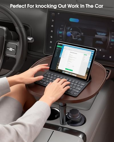 Car Desk for Laptop with 360° Swivel, Height-Adjustable Car Tray Table - Wooden Car Laptop Mount & Cup Holder Table, Universal Car Food Tray for Most Vehicles - color: Walnut