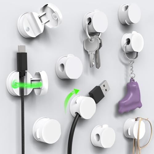 Sinoacc Magnetic Cable Clips Cord Organizer 10 Pack 360° Adhesive Phone Cord Holder for Desk, Nightstand, Car, Home, Office Cable Management Accessories-White
