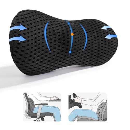 Lumbar Support Pillow, Memory Foam Lumbar Pillow for Office Chair and Car Seat, Back Pillow for Lower Back Pain Relief, Back Support Pillow for Sitting, Driving, Traveling (Dark Black) - color: Dark Black