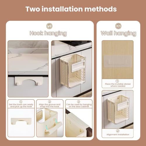 Folding Hanging Trash Can, Kitchen Folding Trash Can, Cabinet/Car/Bedroom/Bathroom Folding Hanging Small Plastic Trash Can (Off-White) - color: off-white