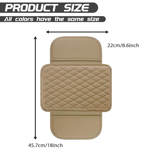 Car Center Console Cover, Upgraded Leather Arm Rest Cover for Car SUV, Car Middle Armrest Console Cover with 2 Storage Bags Scratch Resistant Waterproof Universal Car Accessories (Beige) - color: Beige