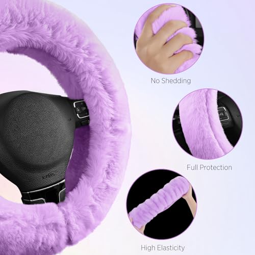 Road Comforts Steering Wheel Cover, Fluffy Car Wheel Covers for Women/Girls/Ladies，Soft Wool Fur Steering Wheel Protector, Universal 14 1/2 inches to 15 inches - Purple - color: Purple