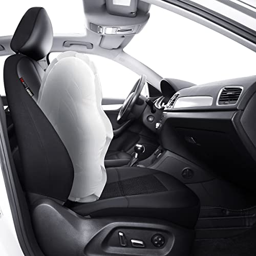 P&J AUTO Leather and Mesh Car Seat Cover Front Pair Universal Fit for Cars Trucks Vans & SUVs Airbag Compatible (Black) - color: BK BK