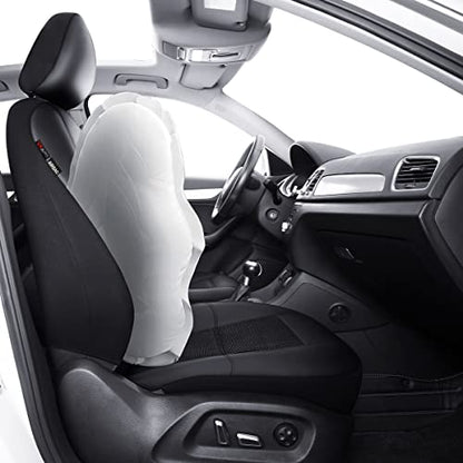 P&J AUTO Leather and Mesh Car Seat Cover Front Pair Universal Fit for Cars Trucks Vans & SUVs Airbag Compatible (Black) - color: BK BK