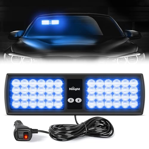 Nilight Blue 48LED Visor Strobe Lights Interior Windshield Emergency Warning Light Super Bright LED for Police Enforcement Firefighters Vehicle Trucks - color: Blue