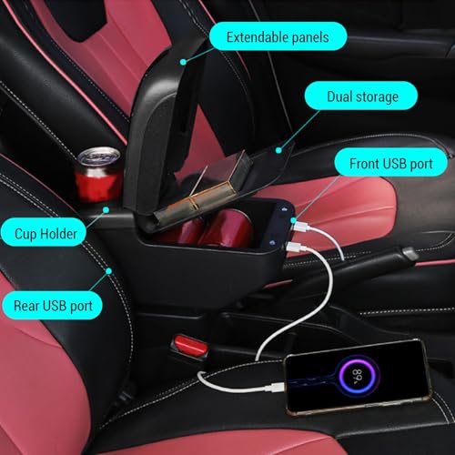 Acouto Car Armrest Box with 6 USB Charging Ports - Double Layer Console for SUV, Truck, and Car (Black) - color: Black