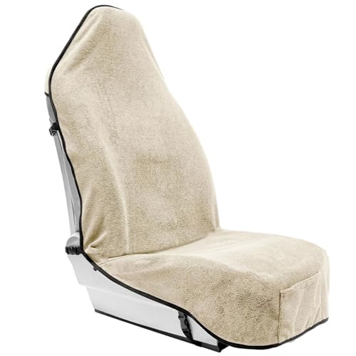 Season Guard Waterproof Towel Seat Cover with Non Slip Grip - Washable Carseat Protector Great for Gym Workout - Universal Terry Cloth Seat Cushion with Pocket Fit for Car SUV Van Truck 1pcs Beige - color: 1pcs Front Tan