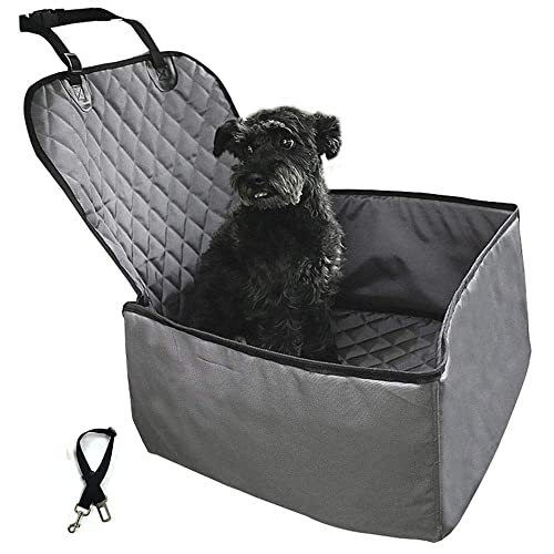 Dog Car Seat Cover for Small & Medium Dogs FLR 1 Pcs 2-in-1 Front Waterproof Washable Pet Dog Mat Booster Seat Cover Car Pet Dog Protector Cover with 1 Pcs Black Pet Seat Belt for Dogs SUV Cars Trucks - color: Grey