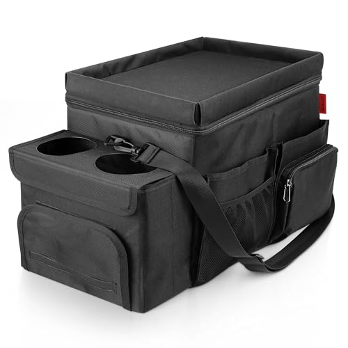 Waterproof Car Organizer with Lid, Car Cooler Bag with Cup Holder and Tissue Box