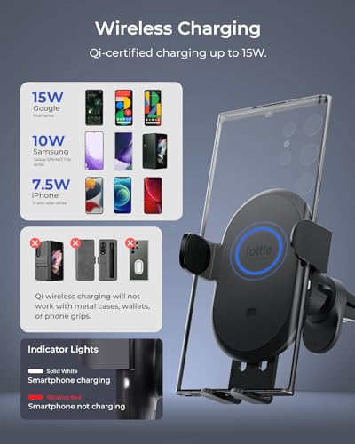iOttie Auto Sense 2 Air Vent Car Phone Holder with Qi Wireless Charging - Auto Clamping Phone Mount for iPhone, Google Pixel, Samsung Galaxy, Huawei, LG (Adapter Not Included) - style: Air Vent