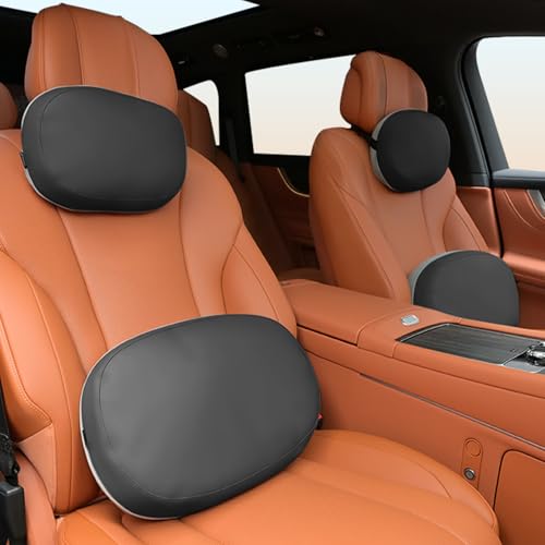 FLORICH Lumbar Support with Headrest Pillow Double-Sided Suede & Leather Car Neck Pillow and Back Cushion Kit Ergonomic Back Rest Pillow Neck Back Pain Relief for Car, Office Chair, Black - color: Black
