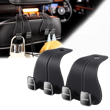 WEIHAO Wide Purse Hook for Car, Twin Hook Leather Car Headrest Hangers, Car Seat Back Storage Hook, Headrest Hooks Purse Bag Holder for Car Universal Fit Sedan Trucks SUVs Most Vehicles (Black-2PCS) - color: Black-2PCS