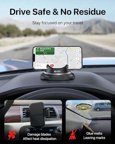 andobil Upgraded Car Phone Holder, Stable & Silicone Phone Holders for Your Car, 360°Rotatable Dashboard Cell Phone Holder, Cell Phone Car Mount Compatible with iPhone 16 Pro Max/15/14/13/12, Samsung