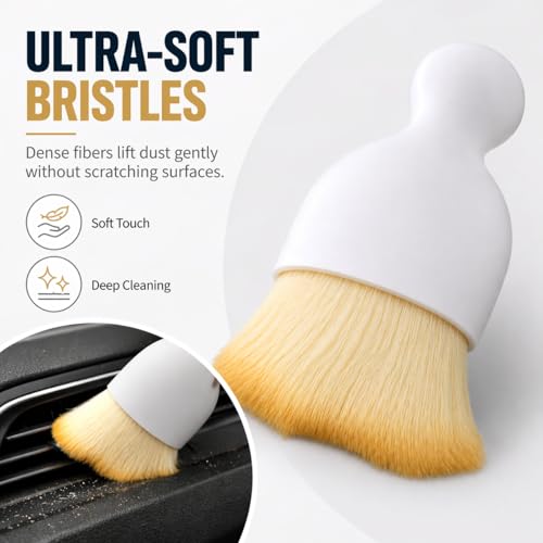 Car Interior Detailing Soft Bristle Cleaning Dusting Brush, Auto Detail Cleaning Brush Dash Duster Tool (White)