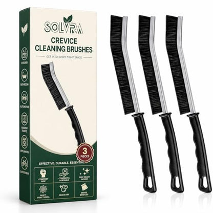 Crevice Cleaning Brush Set – 3Pcs Hard Bristle Cleaning Tools for Grout, Tile Floors, Gaps & Narrow Spaces – Small Grout Scrub Brush for Cleaning Bathroom, Shower, Window Tracks, Kitchen - size: Pack of 3 - Black
