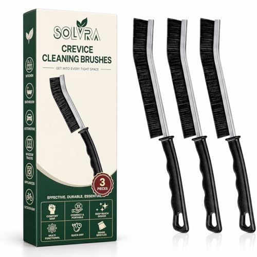 Crevice Cleaning Brush Set – 3Pcs Hard Bristle Cleaning Tools for Grout, Tile Floors, Gaps & Narrow Spaces – Small Grout Scrub Brush for Cleaning Bathroom, Shower, Window Tracks, Kitchen - size: Pack of 3 - Black