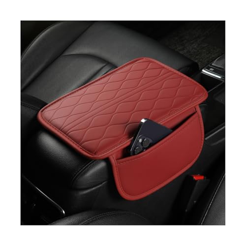 Car Center Console Cover, Leather Vehicle Armrest Seat Box Pad Cushion with 2 Storage Bags, Automotive Interior Arm Rest Protector Accessories, Universal for SUV, Sedan, Truck (Wine Red) - color: Wine Red