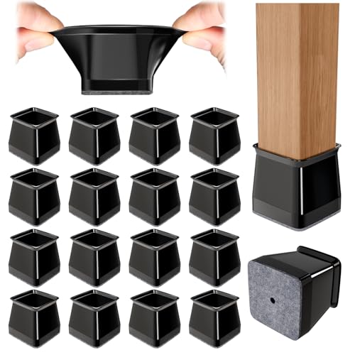 24 Pcs Chair Leg Floor Protectors Square,Black Silicone Felt Furniture Leg Pads Caps Covers for Hardwood Floors(Fit:1-1/16" to 1-5/8") - color: Black, size: Square L