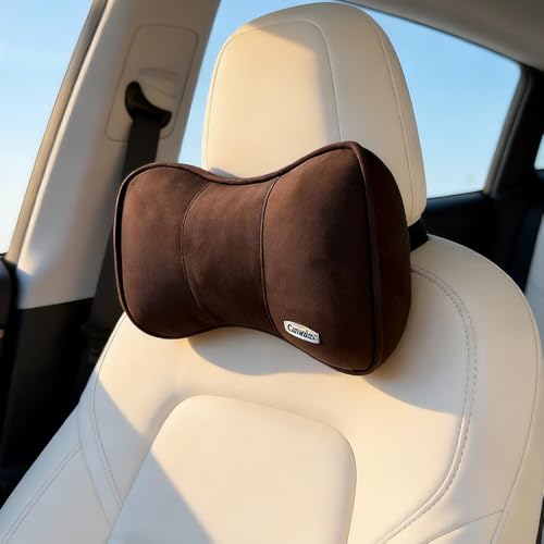 Carwales Car Neck Pillow for Travel Recliner Headrest Cushion Couch Office Chair Memory Foam Lower Back Support Lumbar Pain Relief Ergonomic Design Extension Adjustable Strap Driving Brown 1 Pack - color: Brown